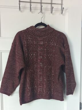 Huntington Ridge Cable Knit Cowl Neck Sweater in Brown And Red Size Medium